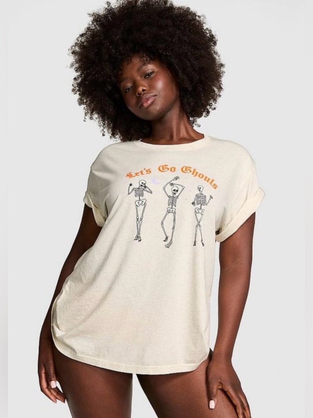 PINK Victoria’s Secret Let’s Go Ghouls Skeleton Halloween Graphic Tee Size S